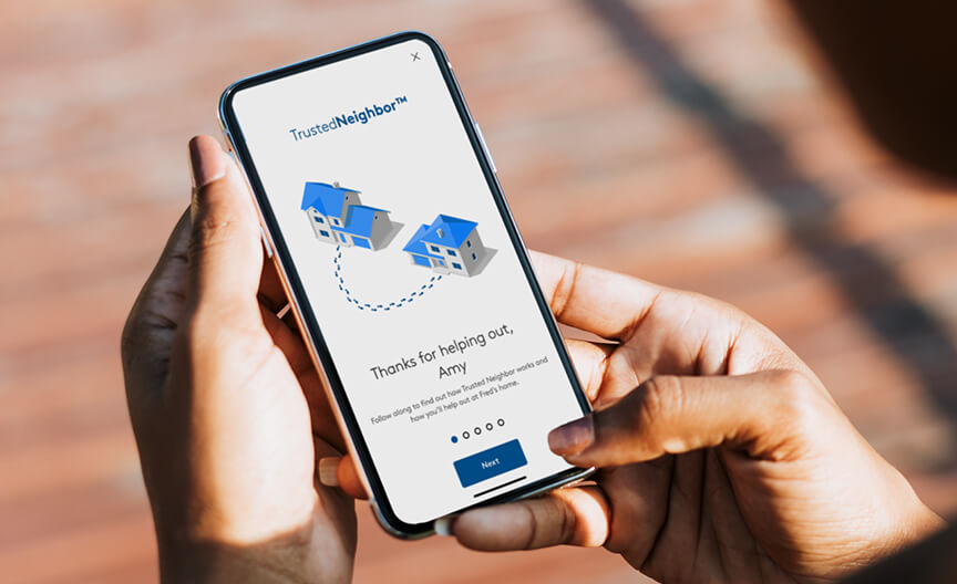 Image shows a customer checking Trusted Neighbor feature in the ADT+ App
